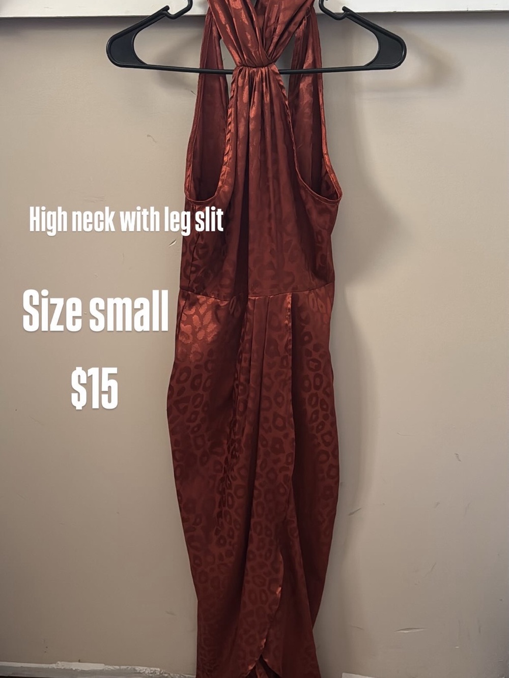 Rust High-Neck Halter Maxi Dress with Subtle Animal Jacquard